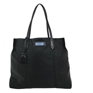 PRADA MILANO Etiquette Tote Bag Nylon Leather Black Italy 33CA290